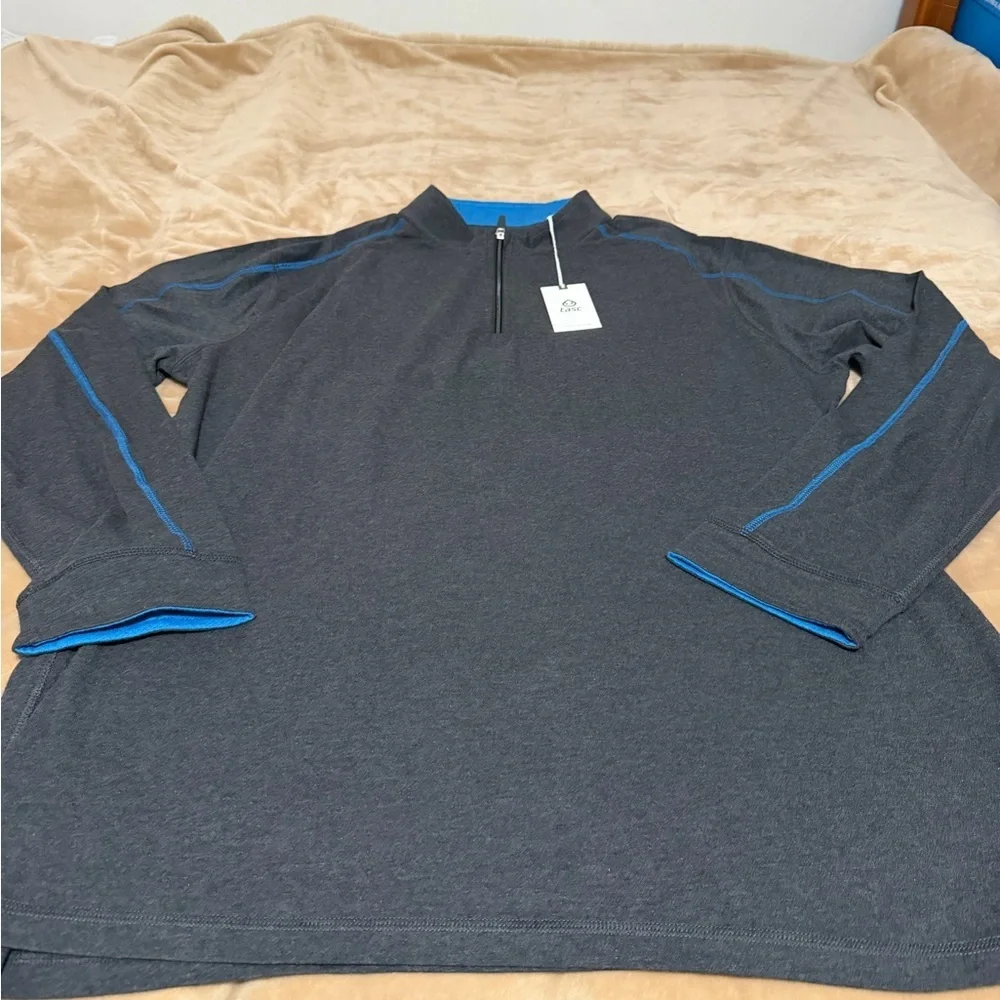 NWT TASC Performance Men’s Dark Gray Quarter-Zip Pullover with Blue Piping XXL